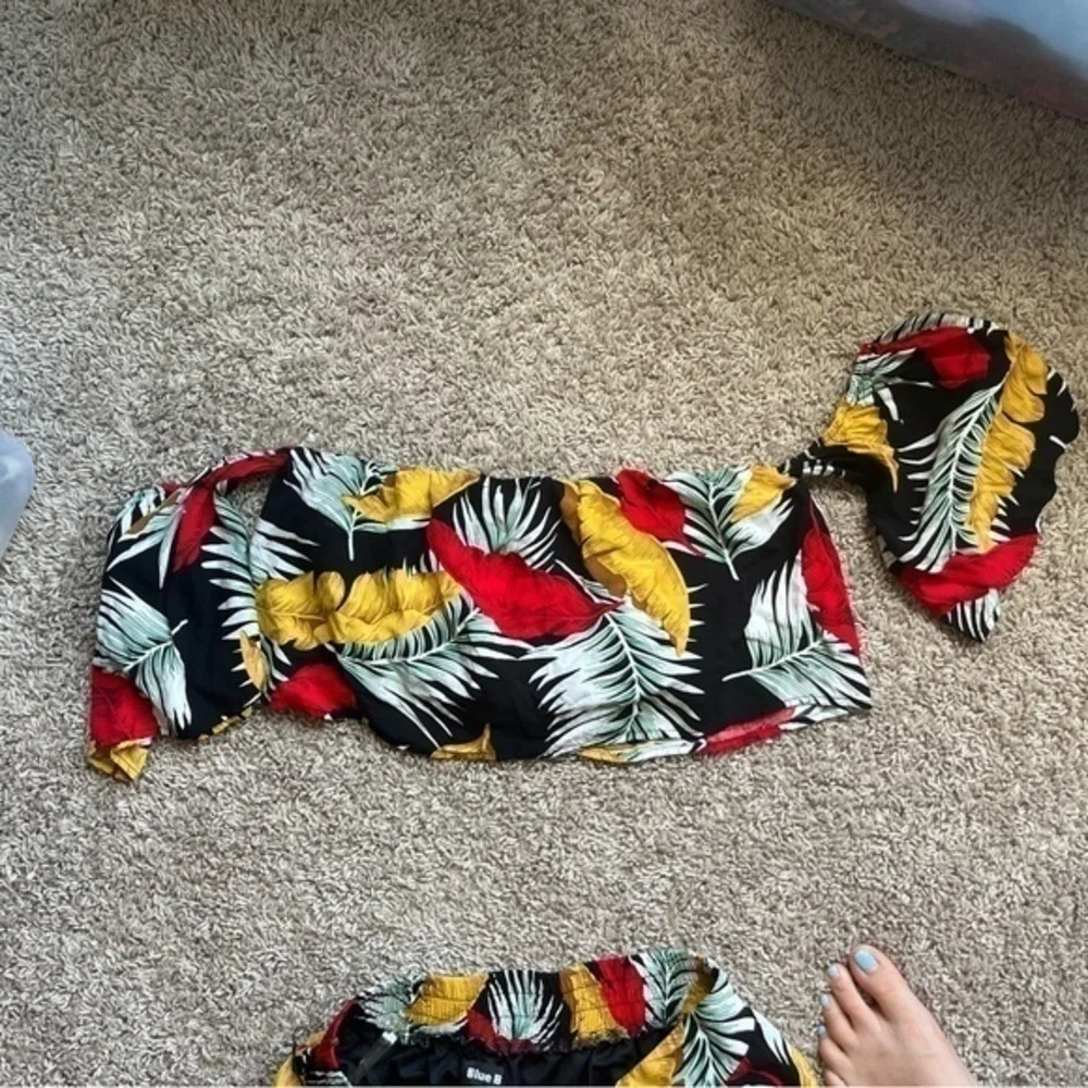 Blue B Tropical Palm Print Bandeau Crop Top & Wide Leg Palazzo Pants Set Medium